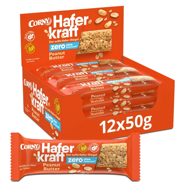 corny-haferkraft-zero-peanut-butter-haferriegel-ohne-zuckerzusatz-12x50g image 1
